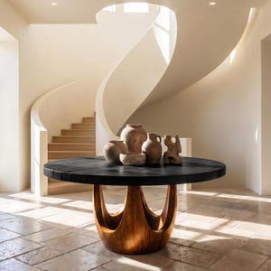 Mesa redonda de entrada, mesa escultural, mesa consola, muebles de madera, decoración moderna orgánica