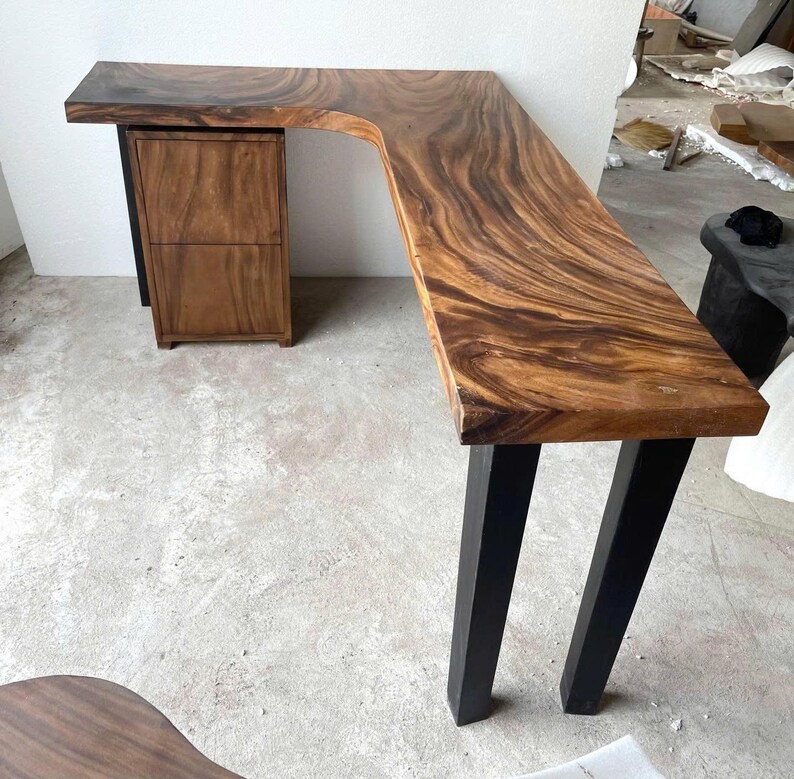 Live Edge Table Solid Wood Desk Floating L Shelf Handmade Furniture for ...