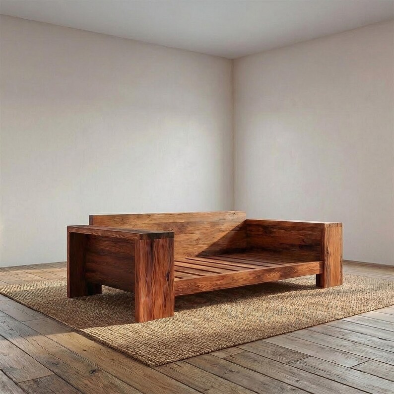 Sculptural Wood Sofa Solid Wood Sofa Handcrafted Sofa Rustic Wooden ...
