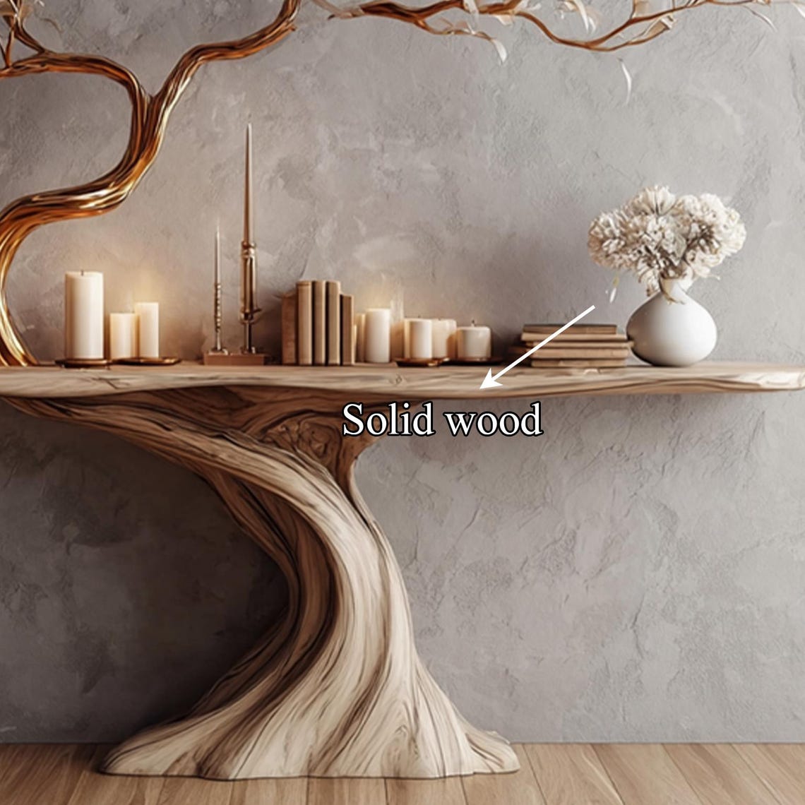 Large Rustic Console Table Tree Bookcase Reclaimed Wood Sideboard ...