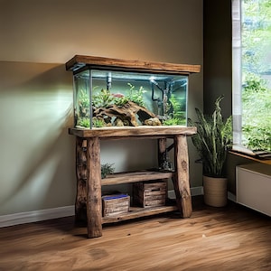 Rustic Fish Tank Handmade Wood Stand Natural Wood Stand Live Edge Aquarium Organic Wood Tank Decor Living Room Personalized Gift