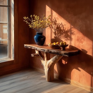 Mesa consola rústica, arte único, madera maciza, hecha a mano, mesa de entrada estrecha de madera, decoración de mesa personalizada, decoración de mesa para sala de estar, decoración de mesa de boda, regalo