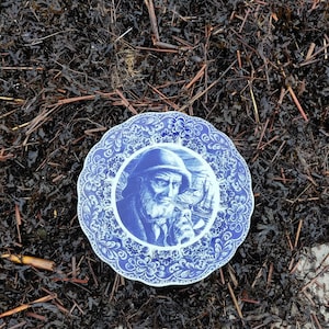 Vintage Delft Wall Plate The Old Fisherman By Boch Frères La Louviere Original Delftware Blue White Plate Holland