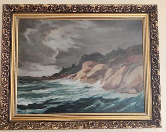 Pintura al óleo antigua, tamaño con marco 72 cm x 92 cm, año 1954, original vintage enmarcado, Nilssen