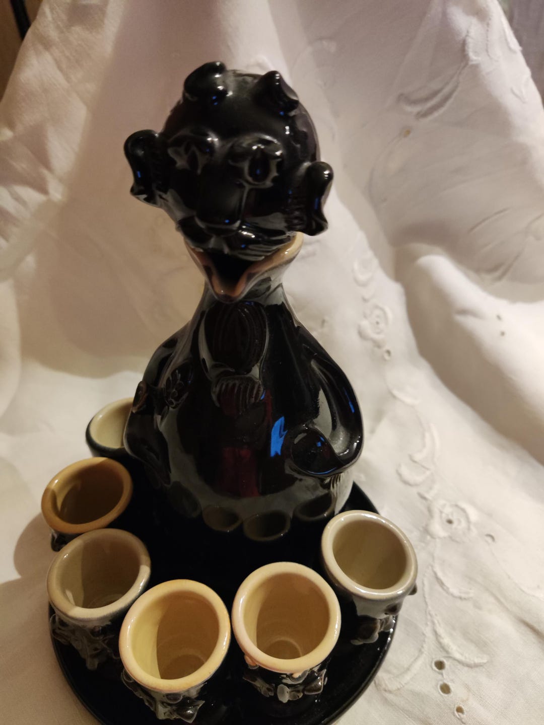 Ceramic Devil Decanter Devil Face,shot Glasses 6 Pc With Devil Faces ...