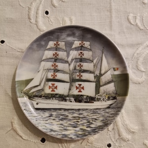 AK Kaiser Porcelain Coasters Plates Vintage WARSHIPS BOATS ~ 1937 Ship, 10 cm