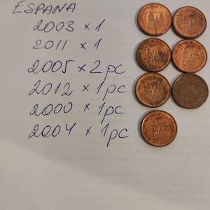 Euro 1 cent coins, Austria 2 pc, Espana 7 pc, Germany 6 pc