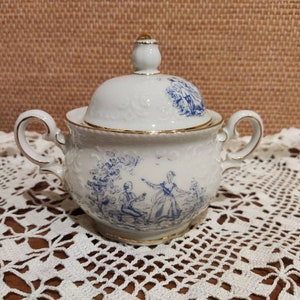 ZEH SCHERZER Bavaria Germany White  blue Gold  Sugar Bowl