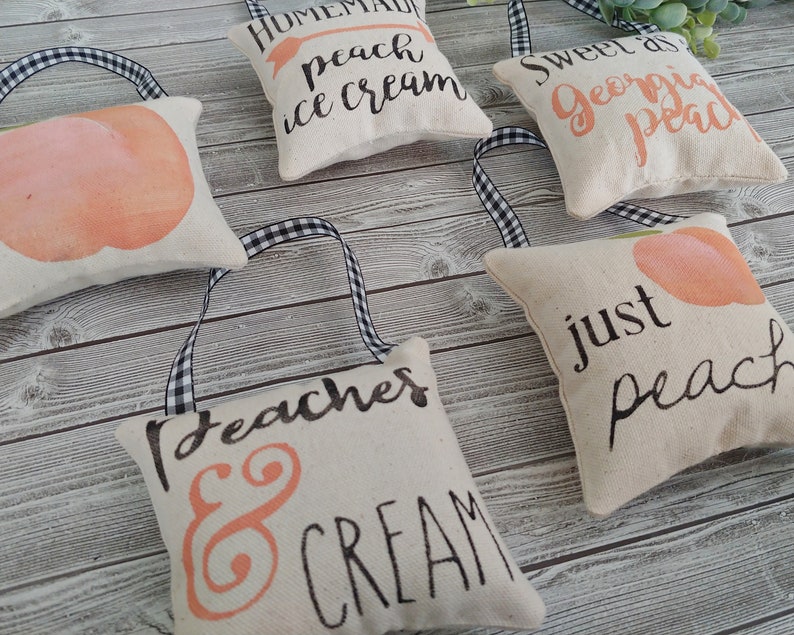 Peach Theme Mini Pillows With Black & White Gingham Ribbon Etsy
