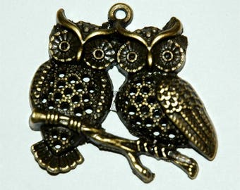 Hibou, hiboux, grand pendentif hibou en bronze antique charme 43mm x 40mm #725-2