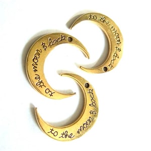 Set of 3 pendants &#39; to the moon & back &quot;Crescent Moon brass 30x27mm #3032