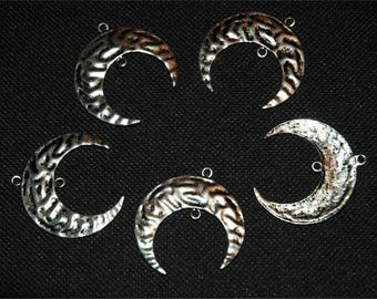 5 breloques connecteurs demi-lune de charme pendentif métal argenté #2485