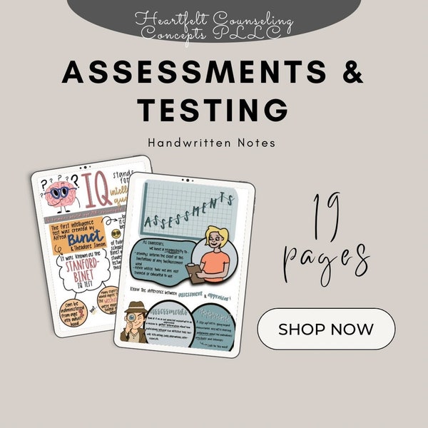 NCE Study Review | ASSESSMENTS & Testing only | Please read description! | Handwritten Notes with graphics | Digital PDF