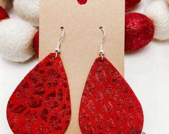 Handmade Genuine Leather Earrings – Red leopard
