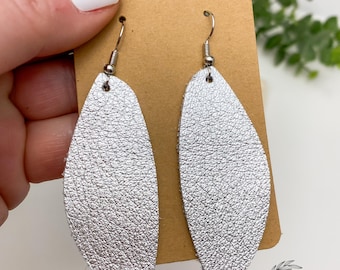 Handmade Genuine Leather Earrings – silver
