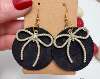 Handmade Suede & Gold Bow Earrings