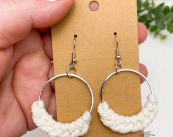 Macrame on silver hoops - small