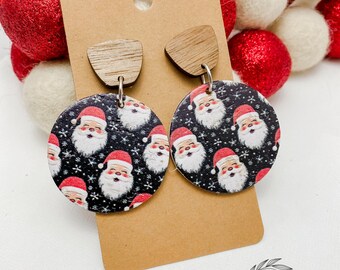 Handmade Genuine Leather & Wood Stud Earrings – Santa