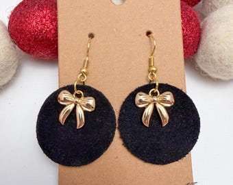 Handmade Medium Suede & Gold OR Silver Bow Earrings