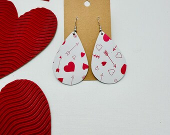 Genuine Leather Handmade Earrings | medium hearts & arrows