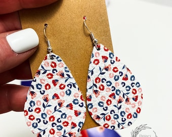 Americana, Patriotic, 4th of July - Genuine Leather Earrings