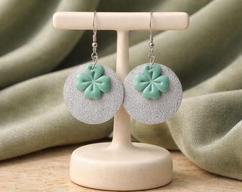 Green Polymer Clay Clover & Silver Leather
