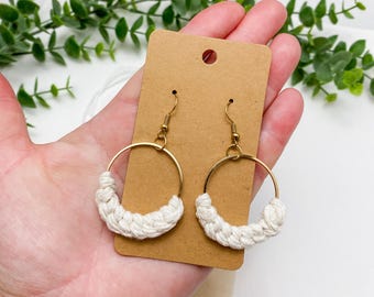 Macrame on gold hoops - small