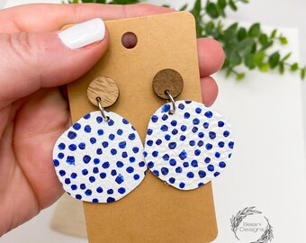Handmade Genuine Leather Earrings w/ wood stud - medium