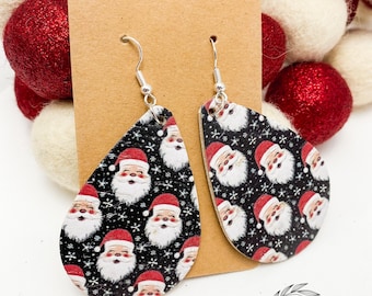 Handmade Genuine Leather on cork Earrings – Santa
