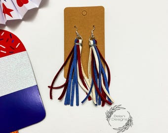 Americana, Patriotic, 4th of July - Genuine Leather Tassle Earrings