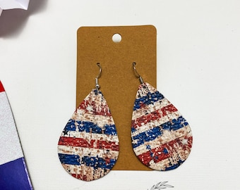 Americana, Patriotic, 4th of July - Genuine Leather Earrings