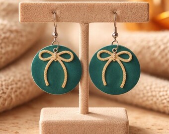 Handmade Suede & Gold Bow Earrings