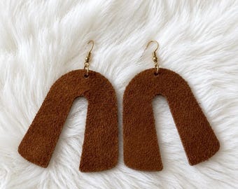 Handmade Genuine Leather Earrings – brown suede