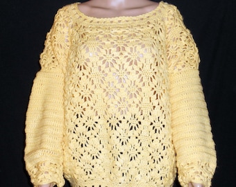 Pull au crochet en laine jaune taille 44/46