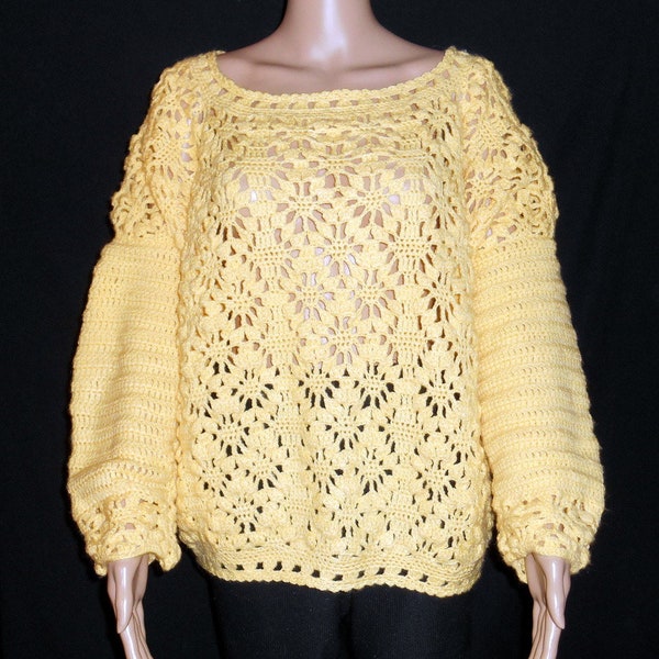 Pull au crochet en laine jaune taille 44/46