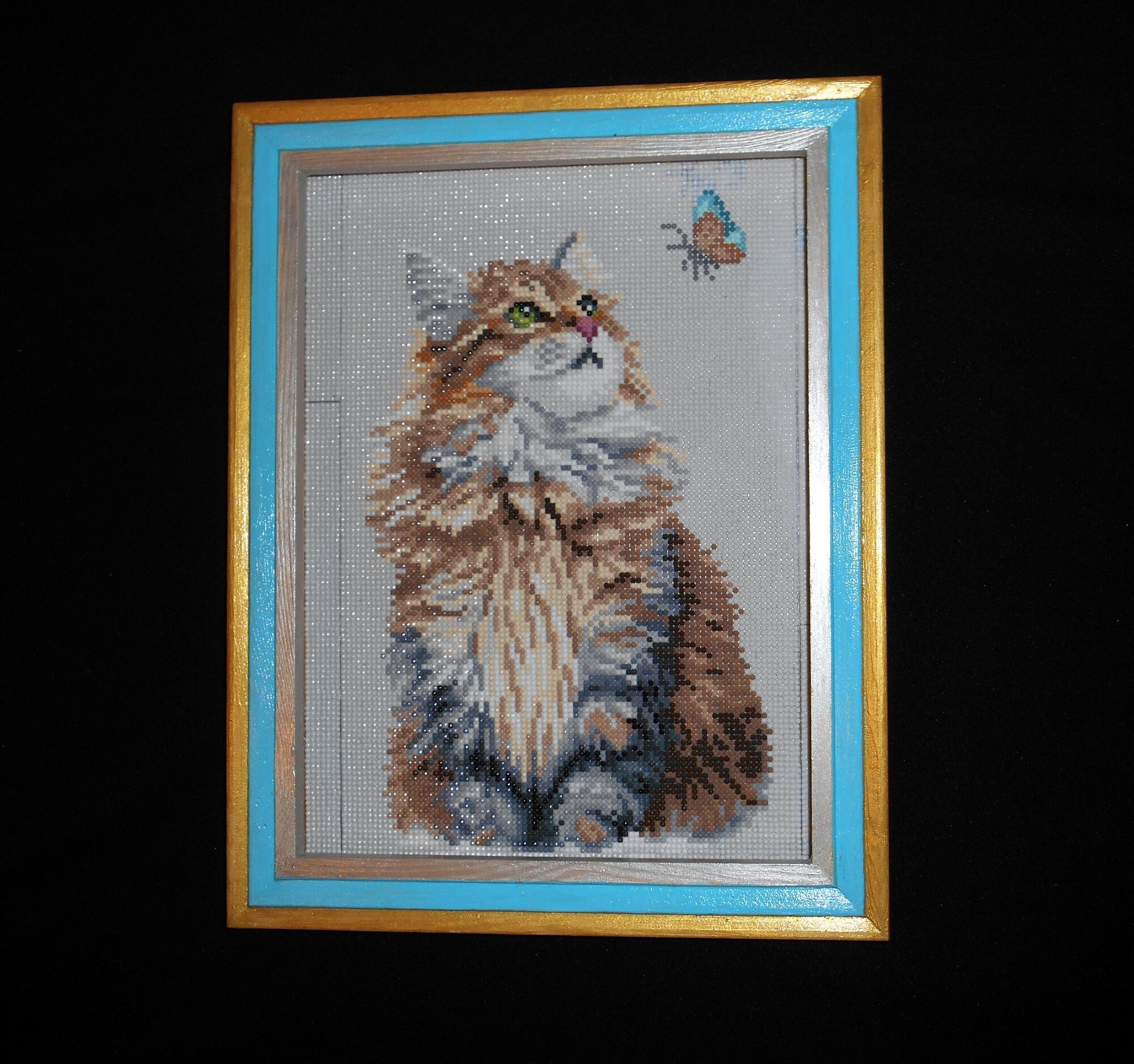 Tableau en Bois 3D avec Broderie Diamant Chat