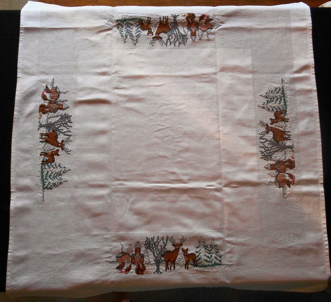 Square Embroidered Cotton Tablecloth Etsy