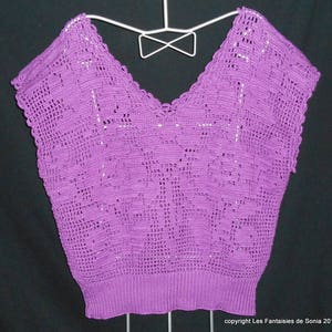 Pull sans manches en coton mauve au crochet taille 44 image 1