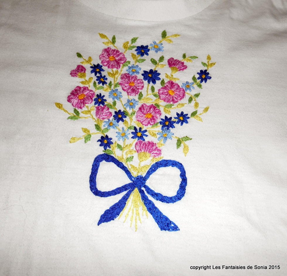 T-shirt for Girl Size 8 Years, Embroidery Flowers - Etsy