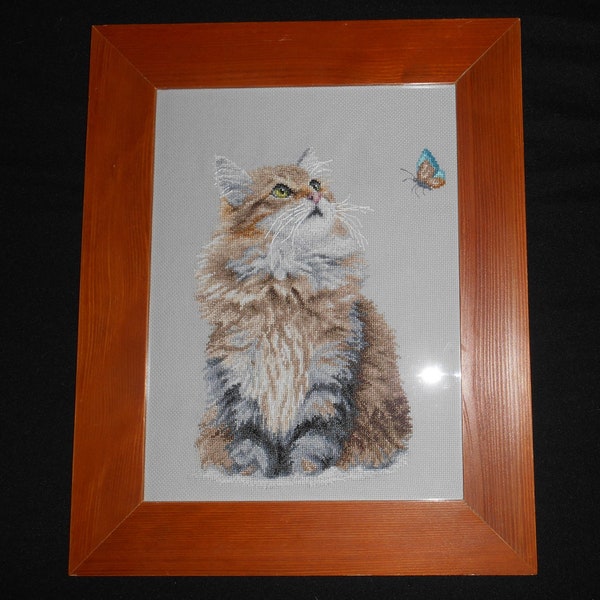 Tableau broderie chat en hiver