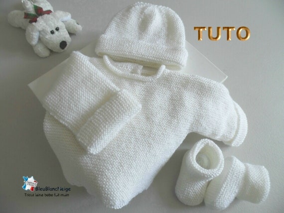 TUTO tu-423 FACILE 3 tailles sur le même pdf fiche tricot bébé ,  Explications Brassière, bonnet chaussons modèle layette à tricoter -   France