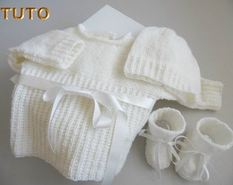 TUTORIAL TU-054-1-3m PDF padded rib bra set, booties hat, downloadable explanations, bb layette, baby knitting sheet