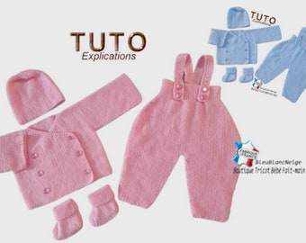 tu-181 – Prema ou REBORN FACILE , Patron bébé tuto Brassière, Bonnet Chaussons Pantalon layette bb explications en français à tricoter