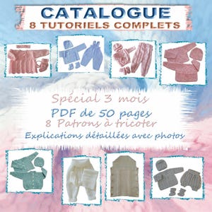 8 baby knitting patterns for 3-month-olds - PDF 50 pages - layette knitting tutorials in French - Baby Knitting pattern in French - Only in French