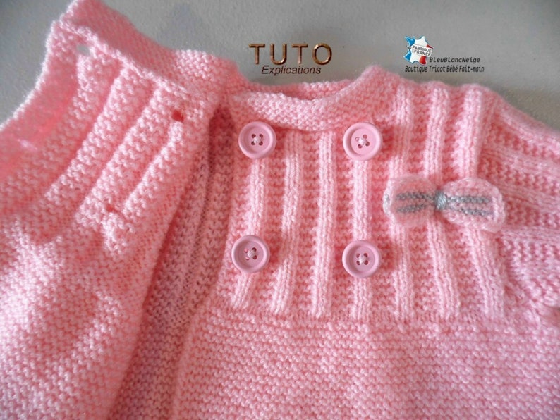 TUTO tu-146 6 months baby knitting sheet, baby knitting explanations, coat or jacket dress and baby hat handmade knit baby clothes image 8