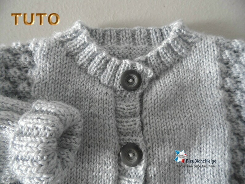 TUTO tu-422 3 sizes on the same pdf baby knitting sheet, Explanations Cardigan hat booties tutorial knitting pattern image 5