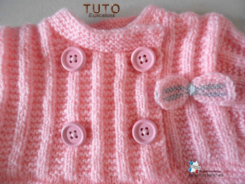 TUTO tu-146 6 months baby knitting sheet, baby knitting explanations, coat or jacket dress and baby hat handmade knit baby clothes image 7