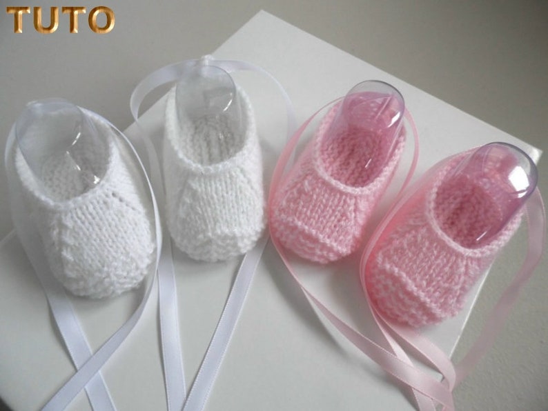 TUTORIAL TU-002 Explanations of hand-knitted baby girl ballerina slippers bb N-1m knitting tutorial in digital pdf download image 1