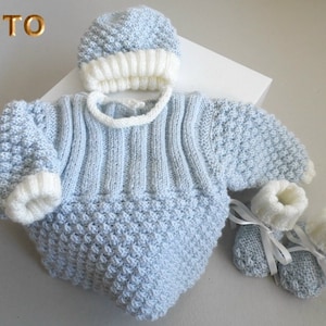 TUTORIAL tu-425 – 3 sizes on the same pdf - baby knitting pattern, Explanations Brassiere hat slippers tutorial knitting pattern