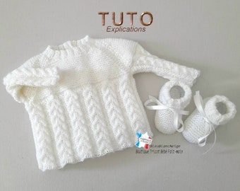 TUTO tu-440 – 4 sizes on the same pdf – Baby knitting, baby layette model to knit pattern in PDF